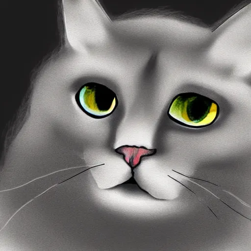 Prompt: black cloudy shadow in a cat shape, cuddly fur, blurry, digital painting, artwork by Sandro Botticelli
