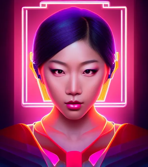 Image similar to symmetry!! asian princess girl of technology, solid cube of light, hard edges, product render retro - futuristic poster scifi, lasers and neon circuits, beautiful asian princess girl, intricate, elegant, highly detailed, digital painting, artstation, concept art, smooth, sharp focus, illustration, dreamlike, art by artgerm