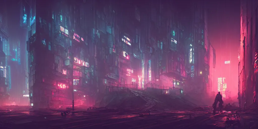 Image similar to wide angle view of a dystopian piltover underground cyberpunk city, highly detailed, digital matte painting, concept art, misty, dramatic lighting, illuminated lines, outrun, vaporware, octane render, artstation, 8 k, by federico pelat and liam wong and florian pasquier