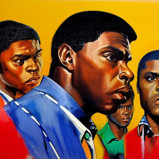 Image similar to photorealistic picture, by bob peak and alex ross, boyz n the hood, gouache and wash paints, fine details, fine intricate, fine facial proportionate, fine body proportionate, fine fix broken line, fine fix duplicate line, smooth focus, sharp details, bokeh, 4 k, fine 5 k details