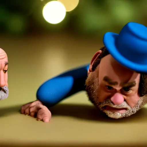 Image similar to a cinematic film still of a claymation stop motion film starring bill murray, shallow depth of field, 8 0 mm, f 1. 8