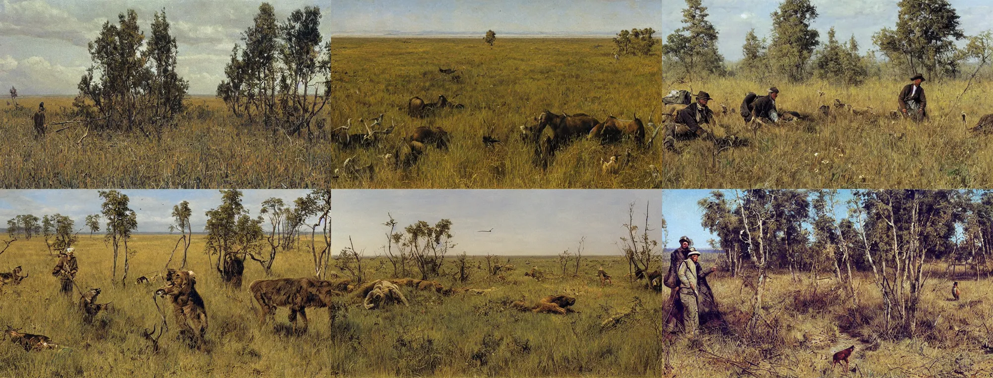 Prompt: field ecology of the wildlife of a Central Asian marsh, illustrated by Charles R. Knight, oil on canvas by Ivan Shishkin (1910)