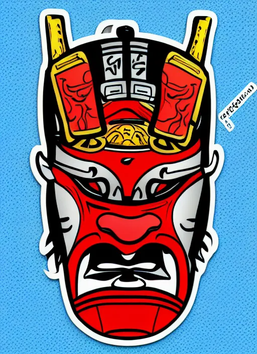 Prompt: detailed pop art sticker design samurai mask