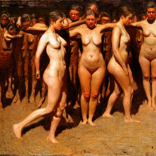 Prompt: the female mob, by thomas eakins