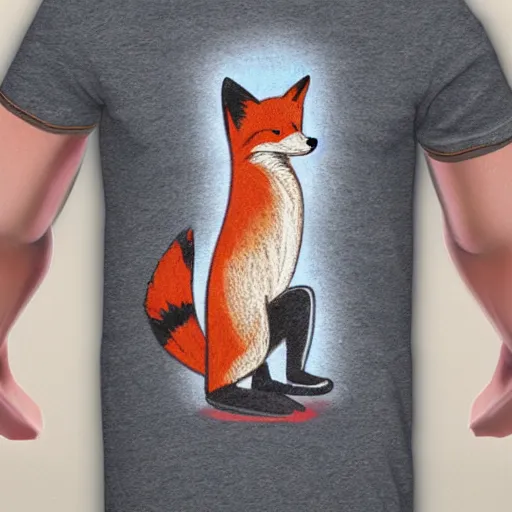 Image similar to A fox wearing a t-shirt and jeans, energetic, dynamic, digital art