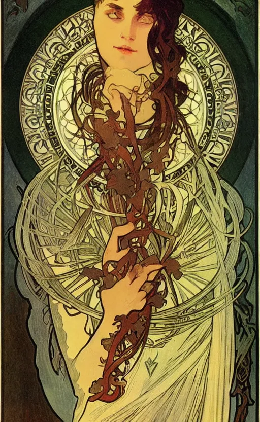 Prompt: the magician, major arcana, tarot, concept art, smooth, sharp focus, illustration, art by alphonse mucha