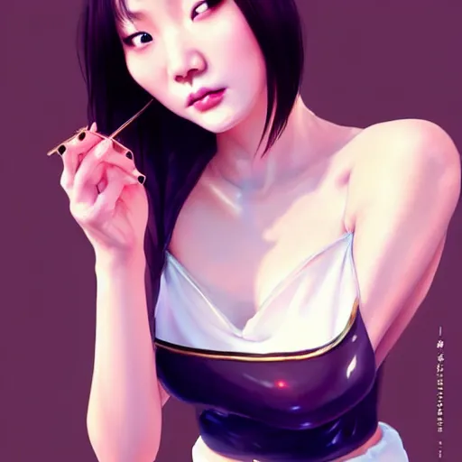 Image similar to a beautiful young korean kpop star constance wu lucy liu alluring instagram model in elaborate latex tank top, by guweiz and wlop and ilya kuvshinov and artgerm and, aesthetic, gorgeous, stunning, alluring, attractive, artstation, deviantart, pinterest, digital art