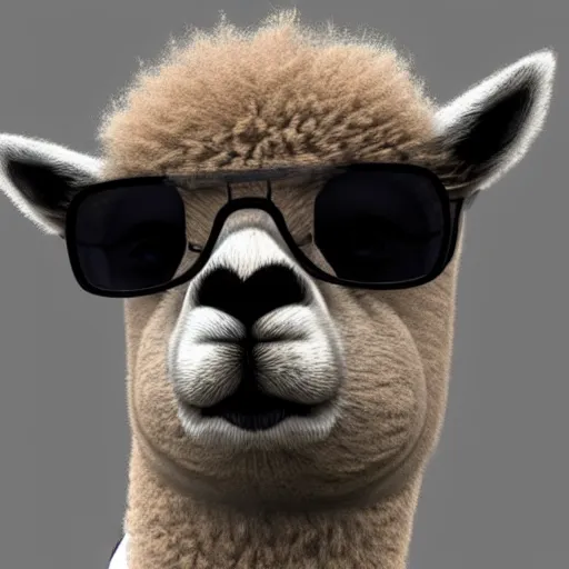 Prompt: a portrait of a male alpaca in suit with black glasses, trending on artstation