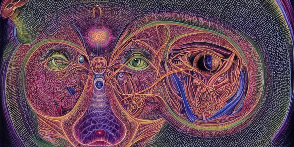 Image similar to a man with his third eye opening by alex grey