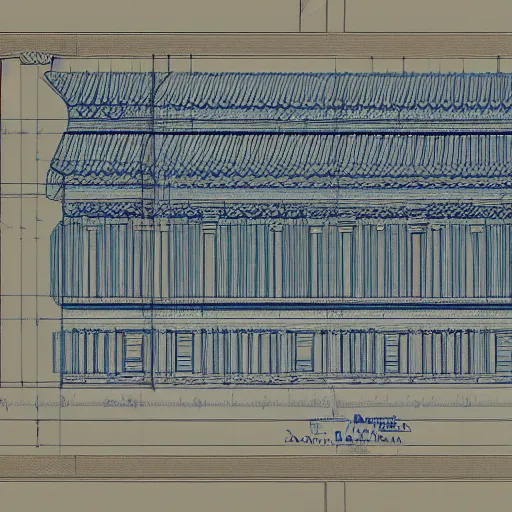 Image similar to architectural blueprints of an ancient roman domu, type 1, 2 k image file, draft paper with linework