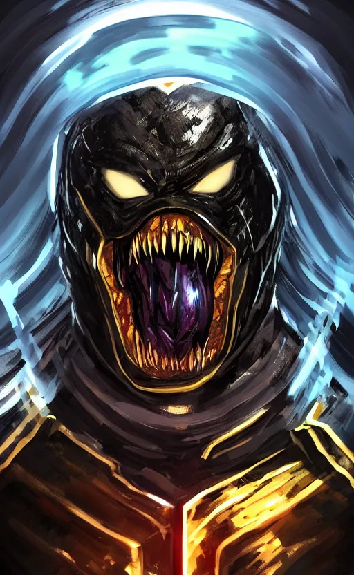 Image similar to full body portrait of venom as thanos, dynamic lighting, cinematic, ultra detailed, trending on art station, stunning visuals, creative, fantasy concept art