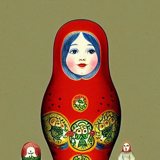 Image similar to matryoshka doll drawn by john tenniel