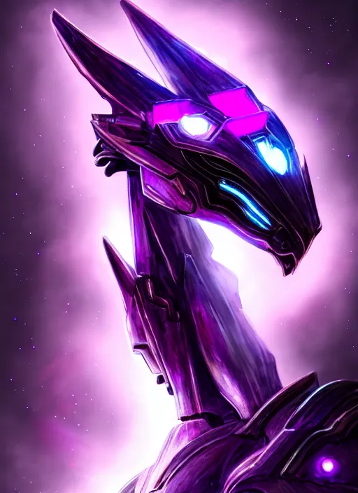 Image similar to cinematic goddess close shot, cosmic size beautiful stunning elegant hot giant robot mecha female dragon, sharp cyborg dragon head, metal ears, led glowing purple eyes, smooth fuschia skin, smooth silver armor, in space, epic proportions, macro, epic size, epic scale, furry art, dragon art, giantess art, warframe fanart, furaffinity, octane