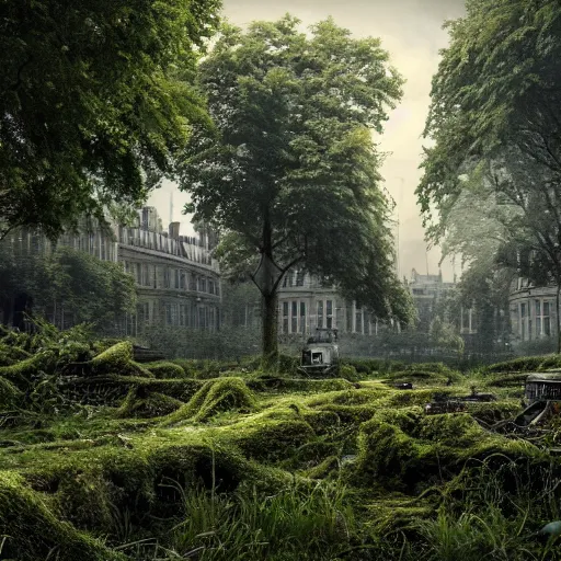 Prompt: overgrown london in ruins, highly detailed, 4k, HDR, award-winning, artstation, octane render