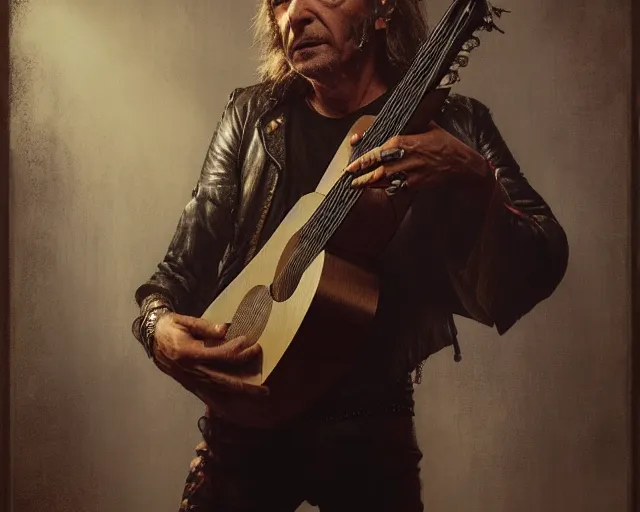 Image similar to 5 5 mm portrait photo of vasco rossi playing the lute. magical atmosphere. art by greg rutkowski. highly detailed 8 k. intricate. lifelike. soft light. nikon d 8 5 0.