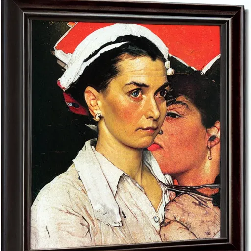 Image similar to frontal portrait of a woman wearing a kasa, by norman rockwell