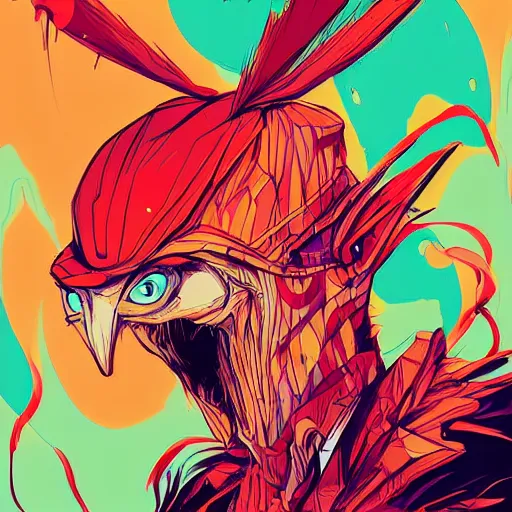 Prompt: anthropomorphic evil penguin with human characteristics, digital art, fantasy, explosion of color, highly detailed, in the style of jake parker, in the style of conrad roset, swirly vibrant colors, sharp focus,