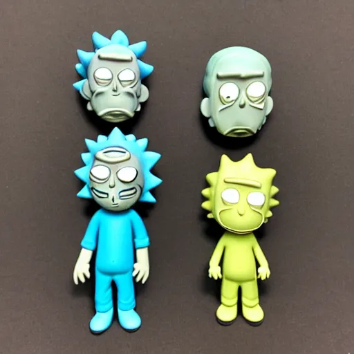 Prompt: Rick and Morty clay figures