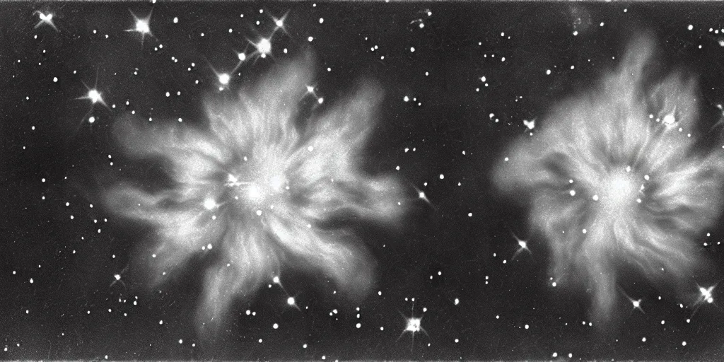 Prompt: close up photography of edelweiss flower turning into stars and universe nebula, 1. 2 f, 3 5 mm, dark, eerie, 1 9 2 0 s ghost photography