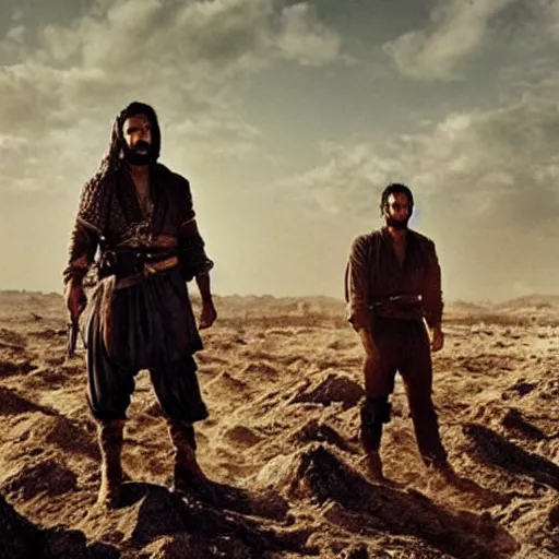 Prompt: kurdish samurai in a movie directed by christopher nolan, movie still frame, promotional image, imax 7 0 mm footage