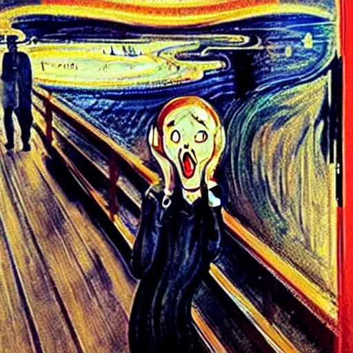 Image similar to anime girl in the scream painting by edvard munch