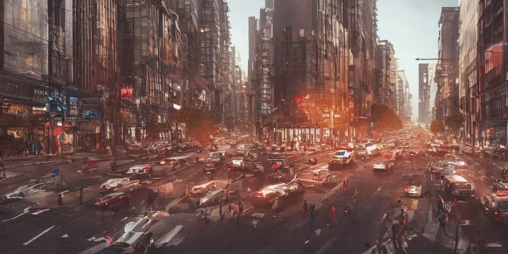 Prompt: a photographic picture of a busy street, photographic filter, unreal engine 5, realistic, hyperdetailed, 8 k, cinematic, volumetric lighting, very realistic effect, hd, hdr, 4 k, sharp focus, octane render, ultra detailed, high resolution, trending on artstation in the style of albert dros glowing rich colors powerful imagery