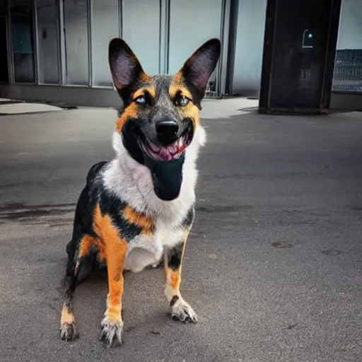 Prompt: an australian cattle dog, cyberpunk style