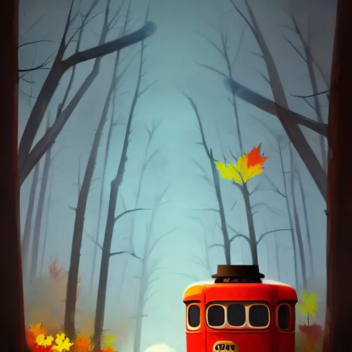 Image similar to Goro Fujita illustrating An antique steam train with a large white cloud coming out of the chimney travels through a beautiful autumn forest along the railroad tracks, art by Goro Fujita, concept art, sharp focus, ArtStation