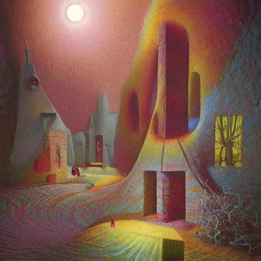 Image similar to colourful scene from a dream. digital artwork by vincent bons, michael whelan, remedios varo and gerardo dottori. grainy and rough. interesting pastel colour palette. beautiful light. oil and water colour based on high quality render.