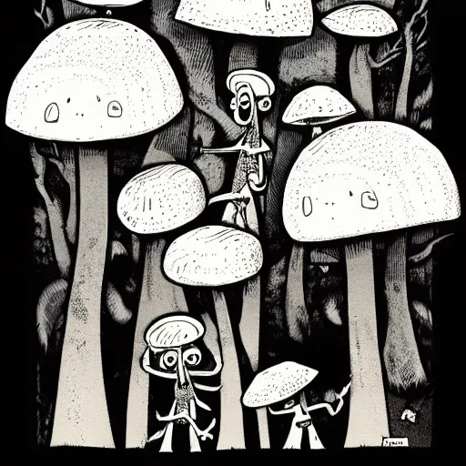 Image similar to a grinning mushroom family by tim doyle and anna dittmann, macabre | creepy