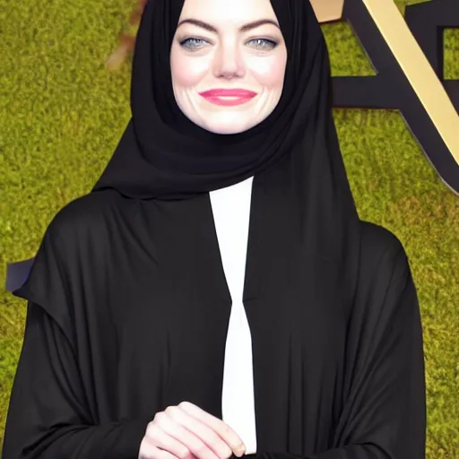 Image similar to A full body portrait of Emma Stone wearing Black Arabian khaleeji abaya Abaya, high quality, fully detailed, 4k