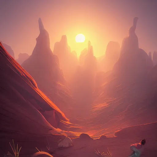 Image similar to sunset in the desert, fantasy art, illustration, animated film,, by roman shipunov, etienne hebinger, atey ghailan, cgsociety, cynical realism, fantasy art, 2 d game art