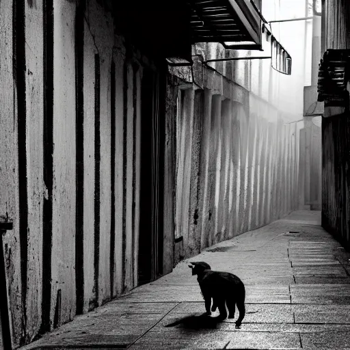 Prompt: lonely dog searching for something in dark alley Gotham city n -4