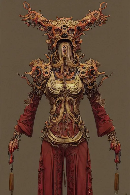 Image similar to ancient chinese zombies - body official clothes of the qing dynasty, symmetrical. sci - fi, tech wear, glowing lights, intricate, elegant, highly detailed, digital painting, highly detailed, digital painting, artstation, concept art, smooth, sharp focus, illustration, art by artgerm and greg rutkowski and alphonse mucha