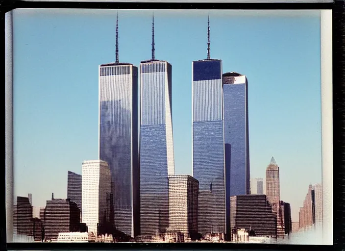 Image similar to 1 9 9 0 s polaroid of the twin towers wtc