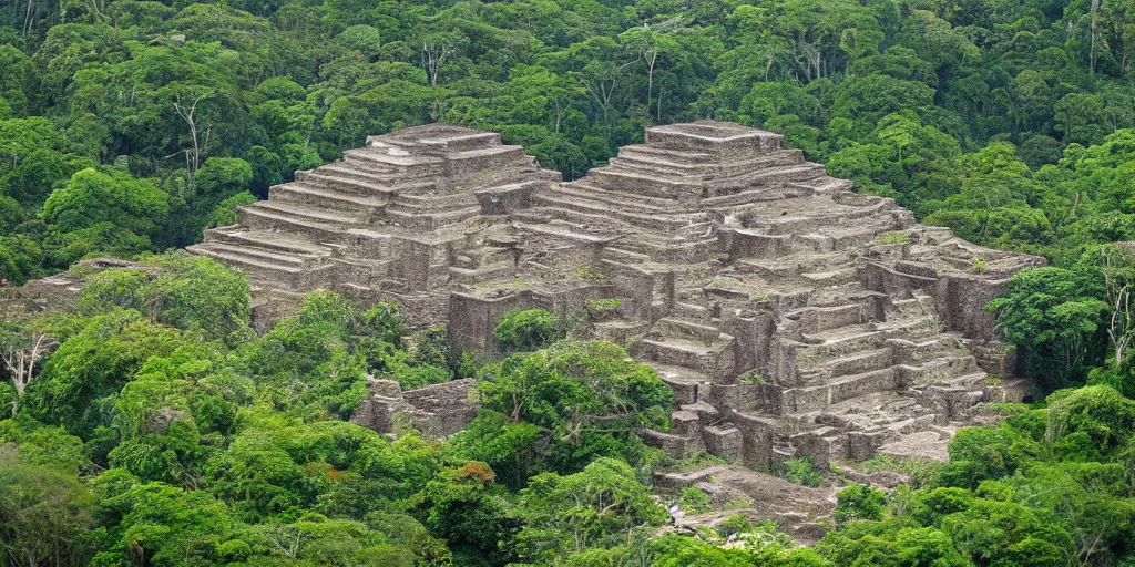 Prompt: the aztec ruin in the amazon rainforest Mumford, Dan