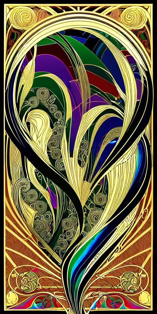 Image similar to the source of future growth dramatic, elaborate emotive Art Nouveau styles to emphasise beauty as a transcendental, seamless pattern, symmetrical, large motifs, rainbow liquid splashing and flowing, 8k image, supersharp, spirals and swirls in Art Nouveau style, medallions, iridescent black and rainbow colors with gold accents, perfect symmetry, High Definition, sci-fi, Octane render in Maya and Houdini, light, shadows, reflections, photorealistic, masterpiece, smooth gradients, high contrast, 3D, no blur, sharp focus, photorealistic, insanely detailed and intricate, cinematic lighting, Octane render, epic scene, 8K