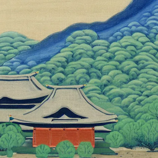 Prompt: landscape painting of a japanese village