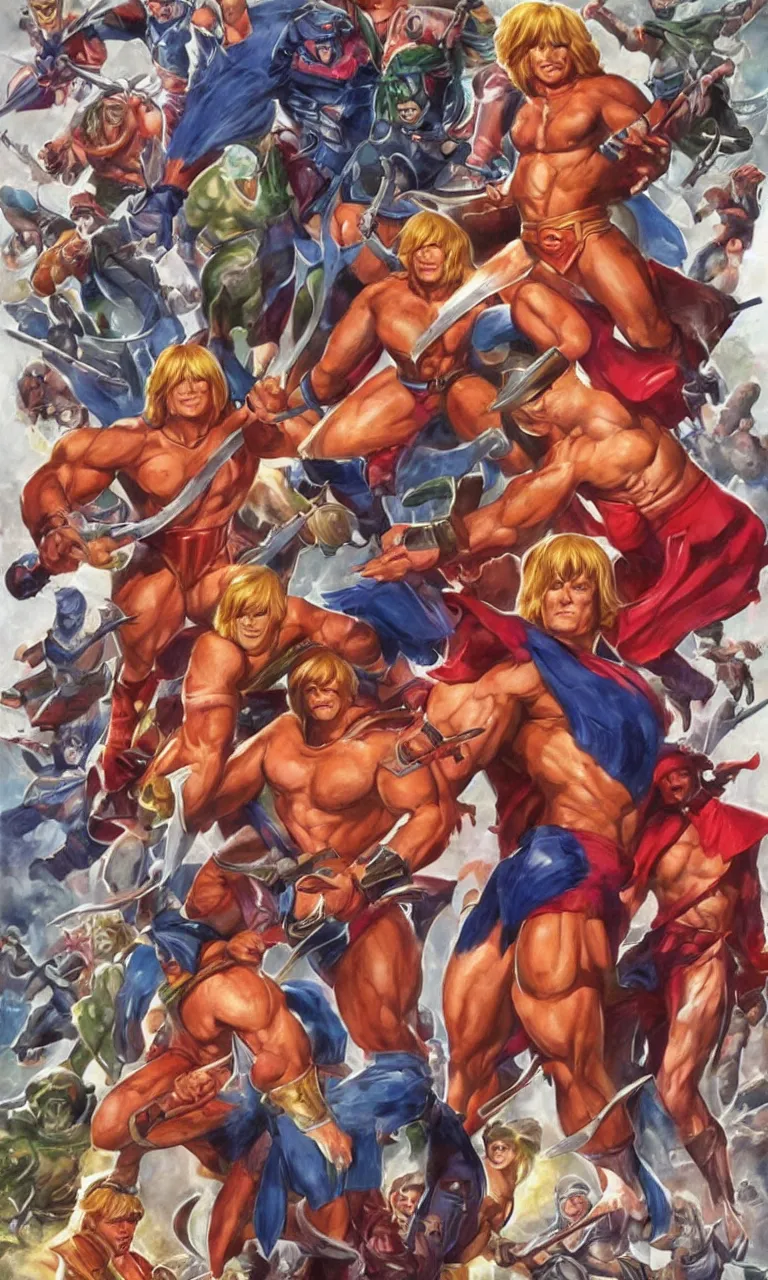 Prompt: he - man full body character design by alex ross