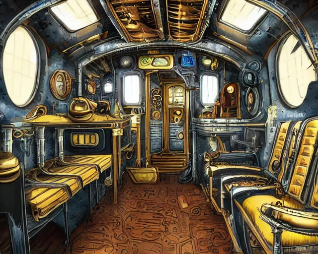 Prompt: steampunk train in space, Style of Ian Hubert