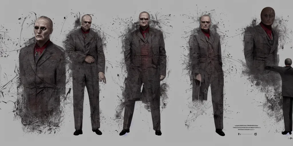 Image similar to hannibal lecter, character sheet, concept design, contrast, hot toys, kim jung gi, greg rutkowski, zabrocki, karlkka, jayison devadas, trending on artstation, 8 k, ultra wide angle, pincushion lens effect