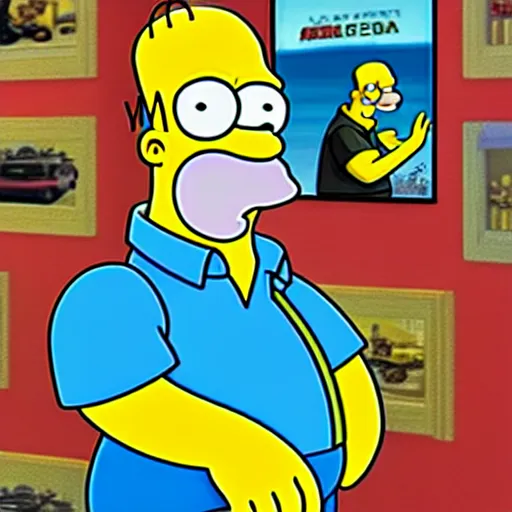 Image similar to homer simpson in a gta v cover art by stephen bliss