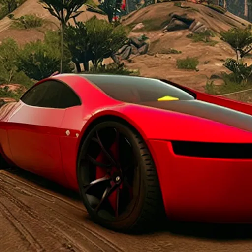 Image similar to futuristic sleek sports car in red dead redemption 2