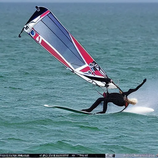 Prompt: A ragdoll cat windsurfing, cool, impressive, skilled