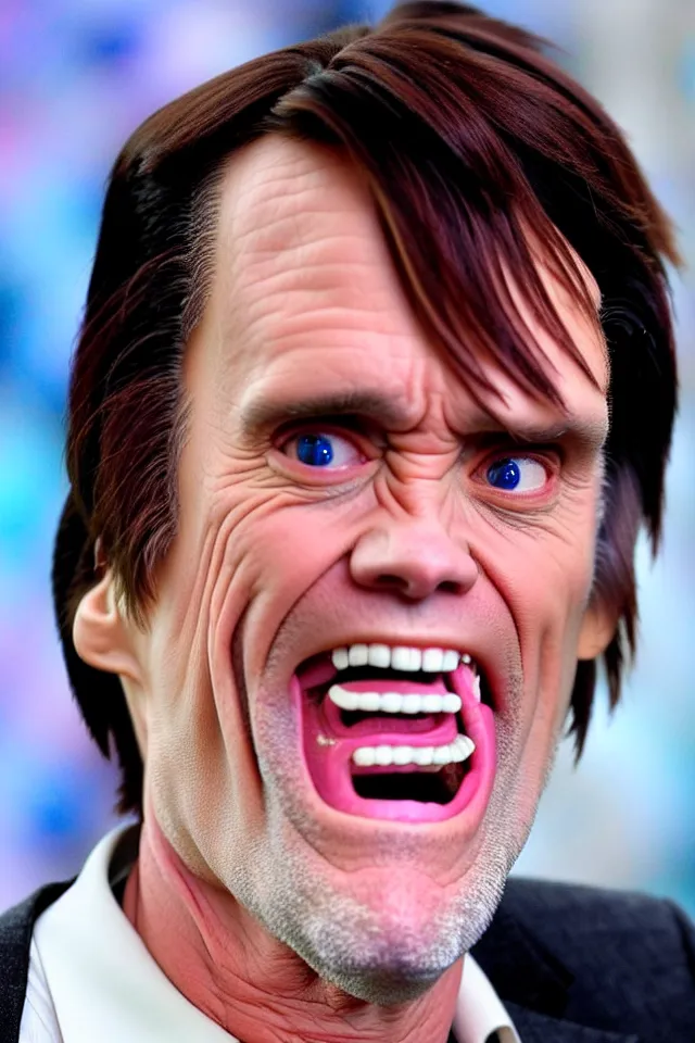 Image similar to terrified jim carrey turning into ice