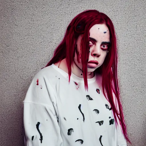 Prompt: Billie Eilish with blood coming from her eyes, XF IQ4, 150MP, 50mm, F1.4, ISO 200, 1/160s, natural light, Adobe Lightroom, photolab, Affinity Photo, PhotoDirector 365