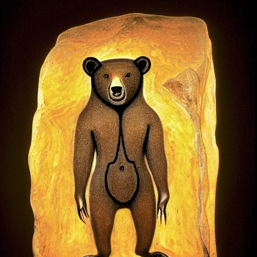 Image similar to portrait of anthropomorphic bear, chauvet cave art