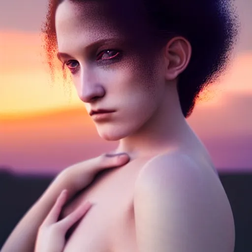 Image similar to photographic portrait of a stunningly beautiful renaissance goth female in soft dreamy light at sunset, contemporary fashion shoot, by edward robert hughes, annie leibovitz and steve mccurry, david lazar, jimmy nelsson, breathtaking, 8 k resolution, extremely detailed, beautiful, establishing shot, artistic, hyperrealistic, beautiful face, octane render