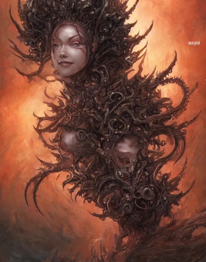 Image similar to a hyper detailed anime face portrait of the queen of blades smiling, with a beautiful face, by dorian cleavenger, greg rutkowski, wlop, astri lohne, zdzisław beksinski trending on artstation