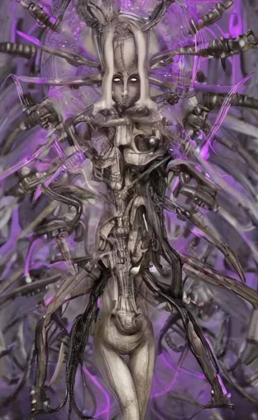 Prompt: a propaganda shitpost featuring a biopunk fairy by H. R. Giger and Memphis Group